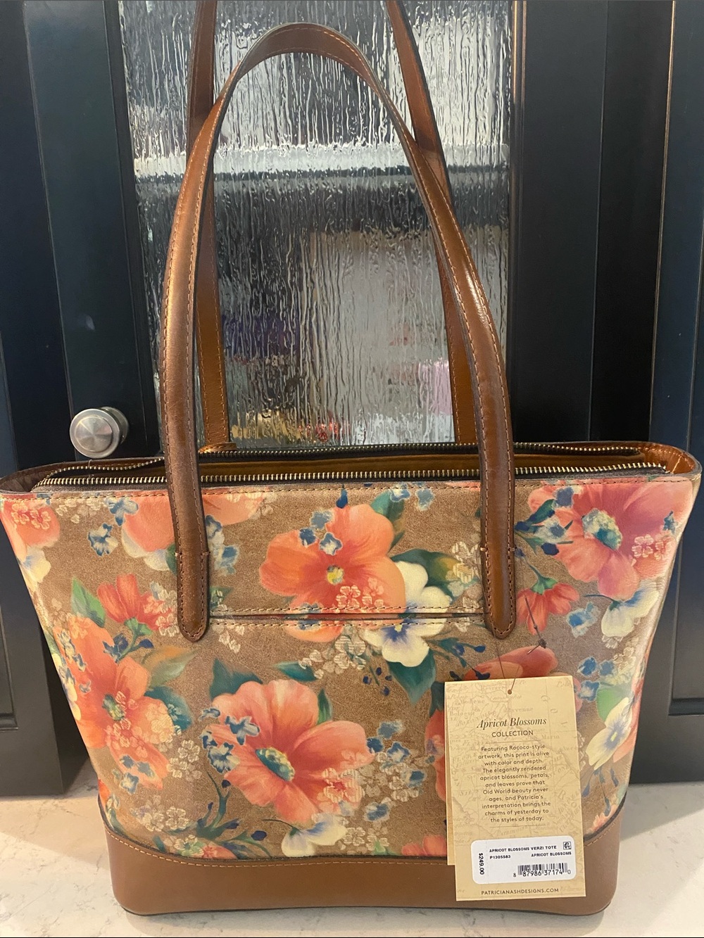 Patricia Nash Floral Apricot Tote in Brown and Orange